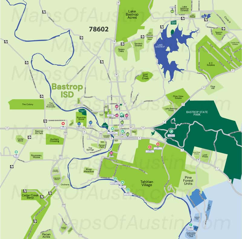 Bastrop, TX - Bastrop Neighborhood Map