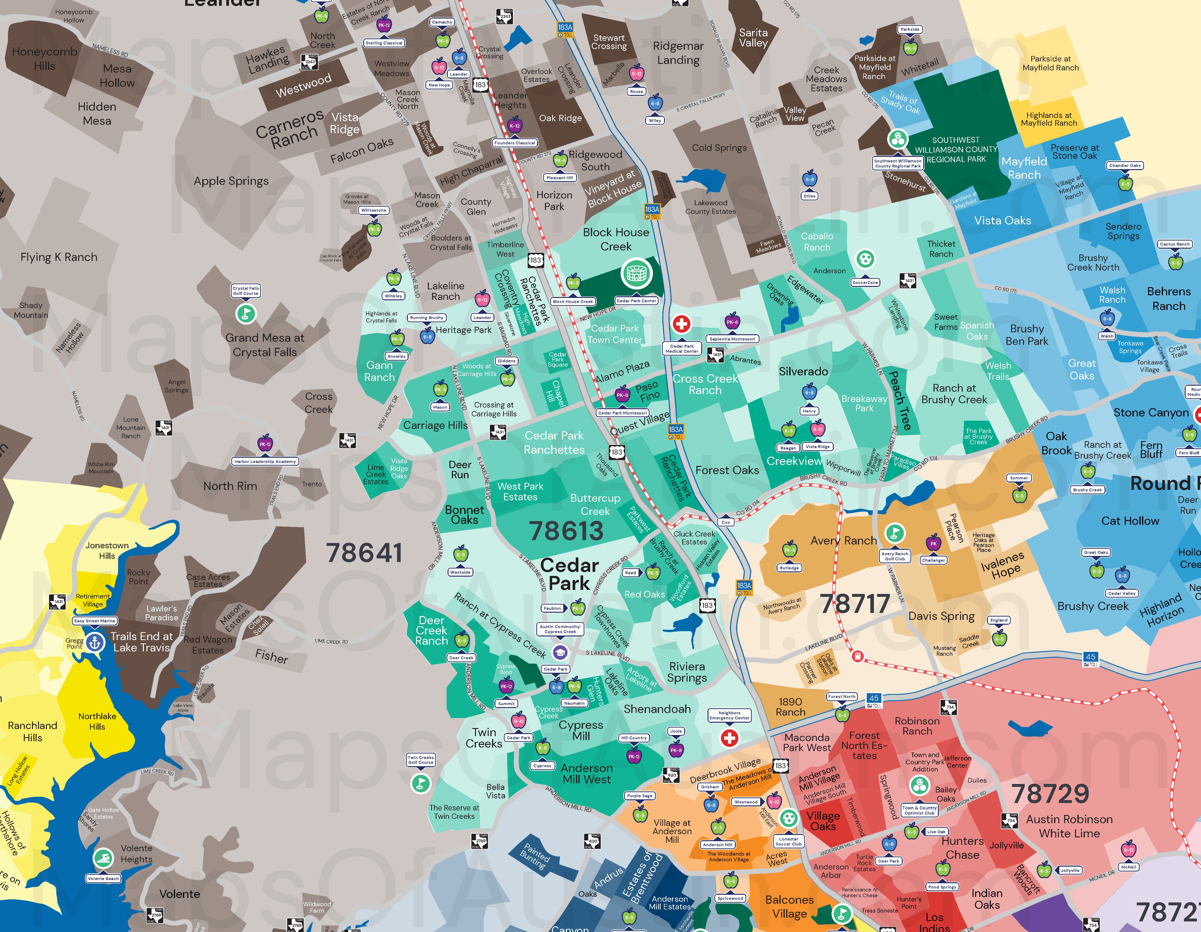 Cedar Park, TX - Cedar Park Neighborhood Map