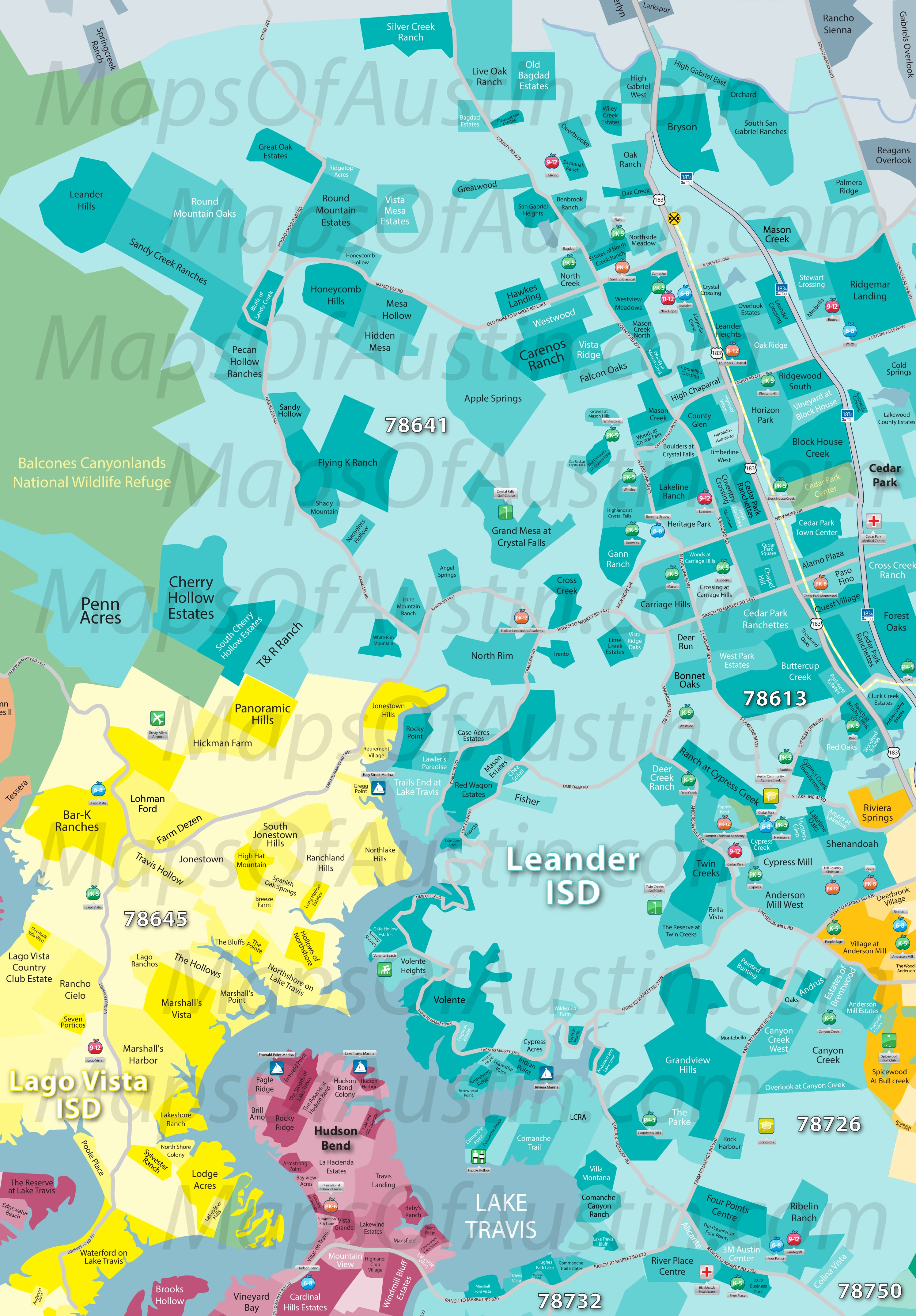 Leander, TX - Leander Neighborhood Map - Leander Subdivisions