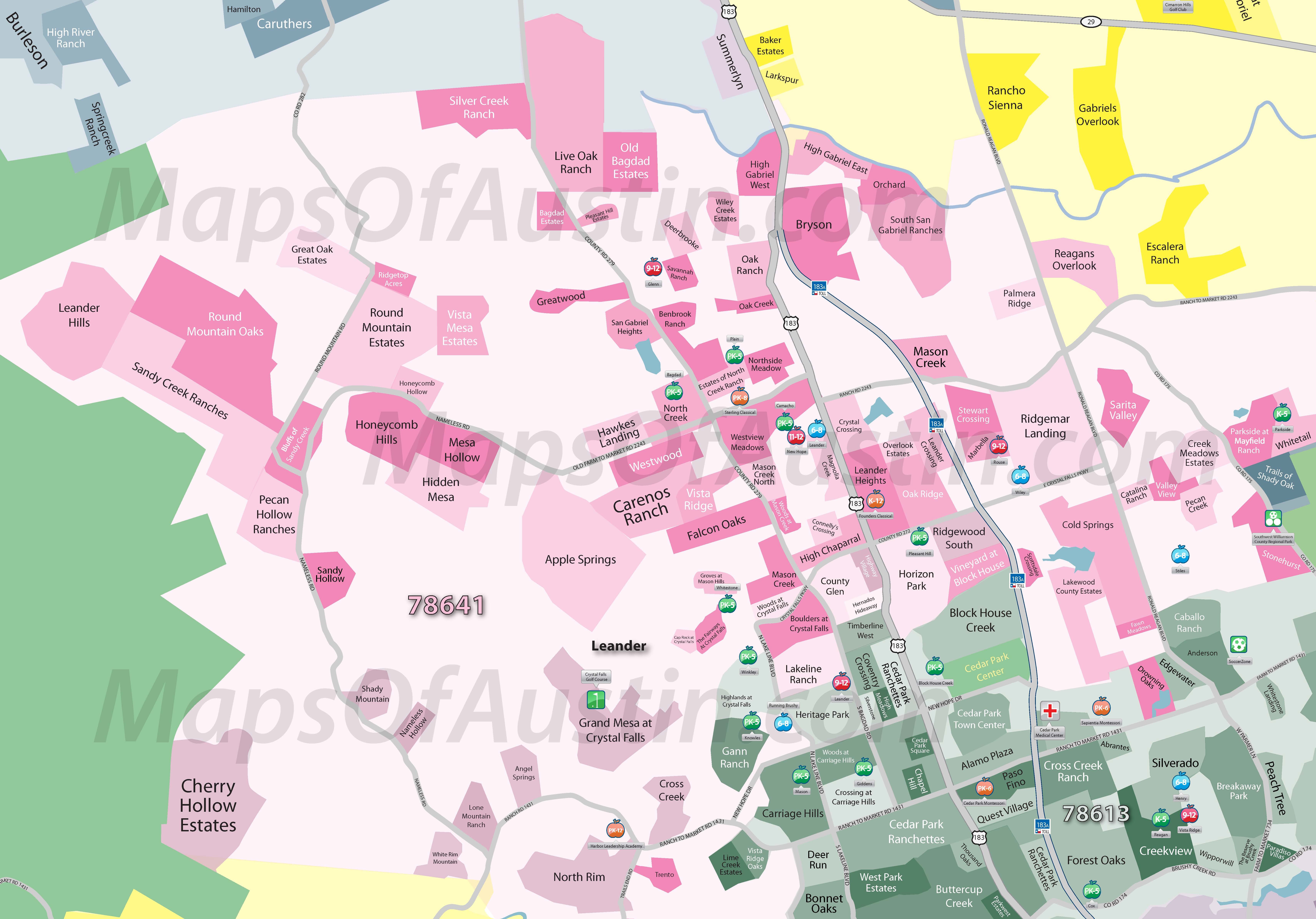 Leander, TX - Leander Neighborhood Map - Leander Subdivisions