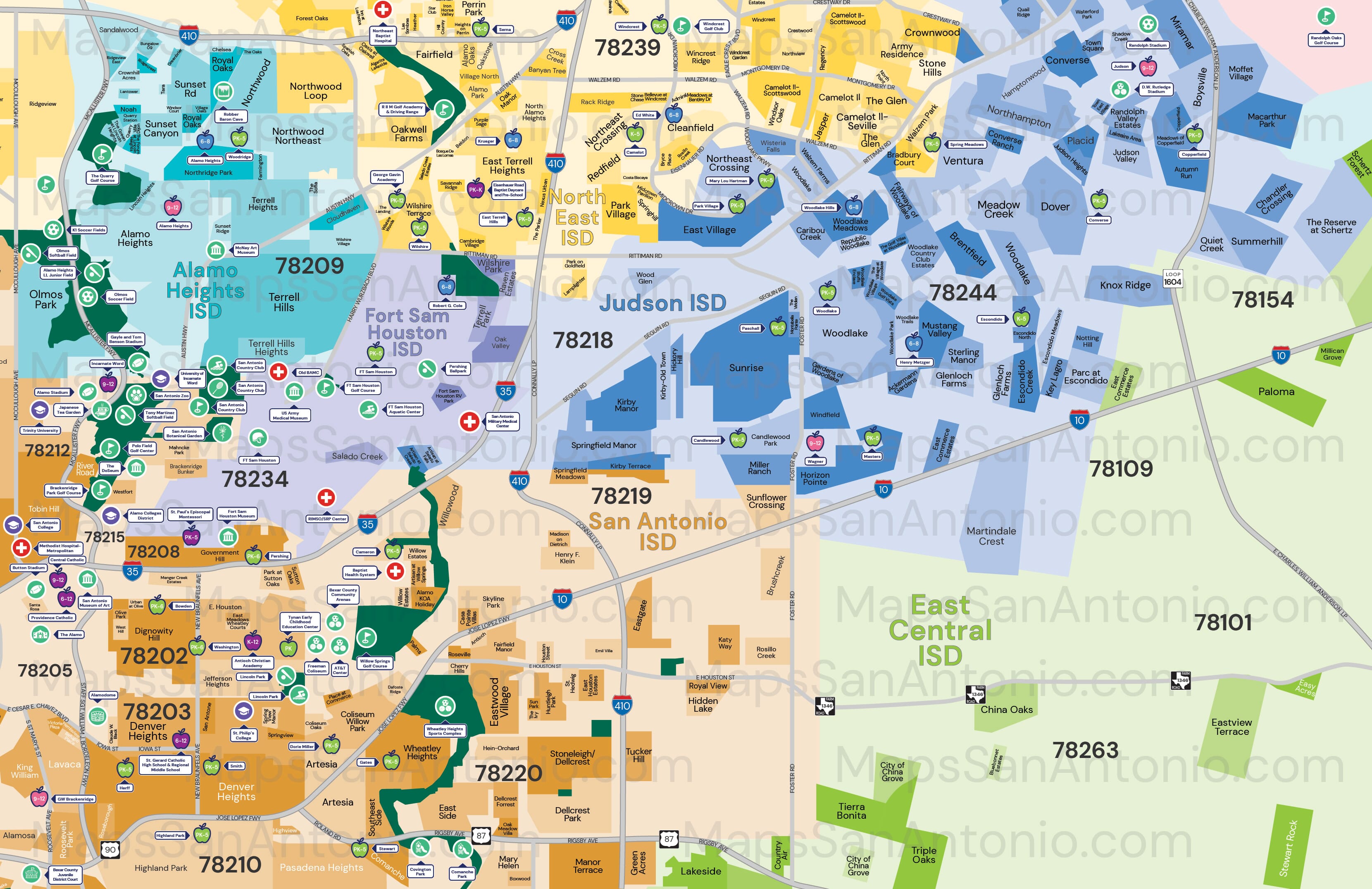 Central San Antonio, TX Neighborhood Map - Maps of San Antonio