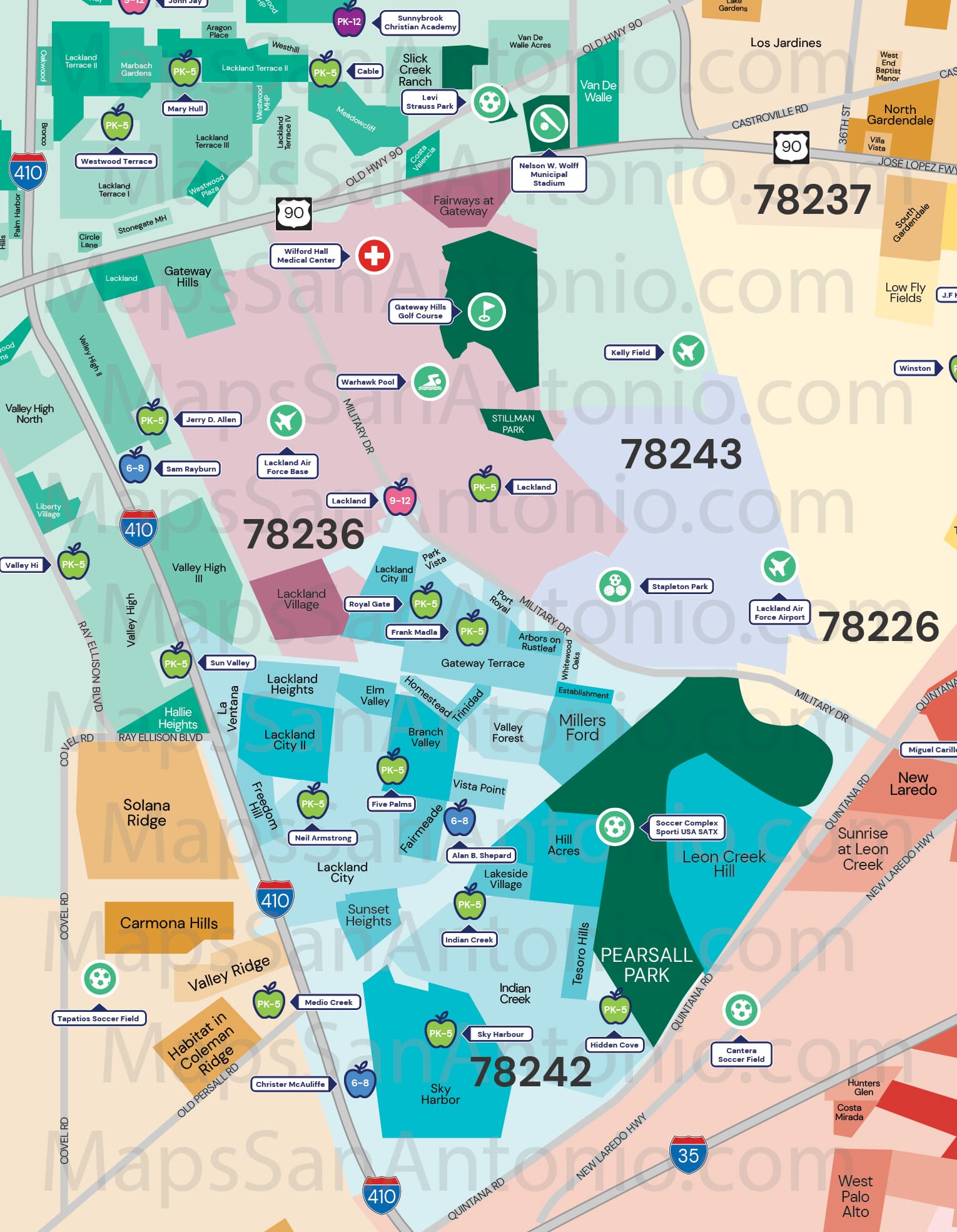 Southwest/Lackland/Kelly AFB - Maps of San Antonio – Neighborhood Maps ...