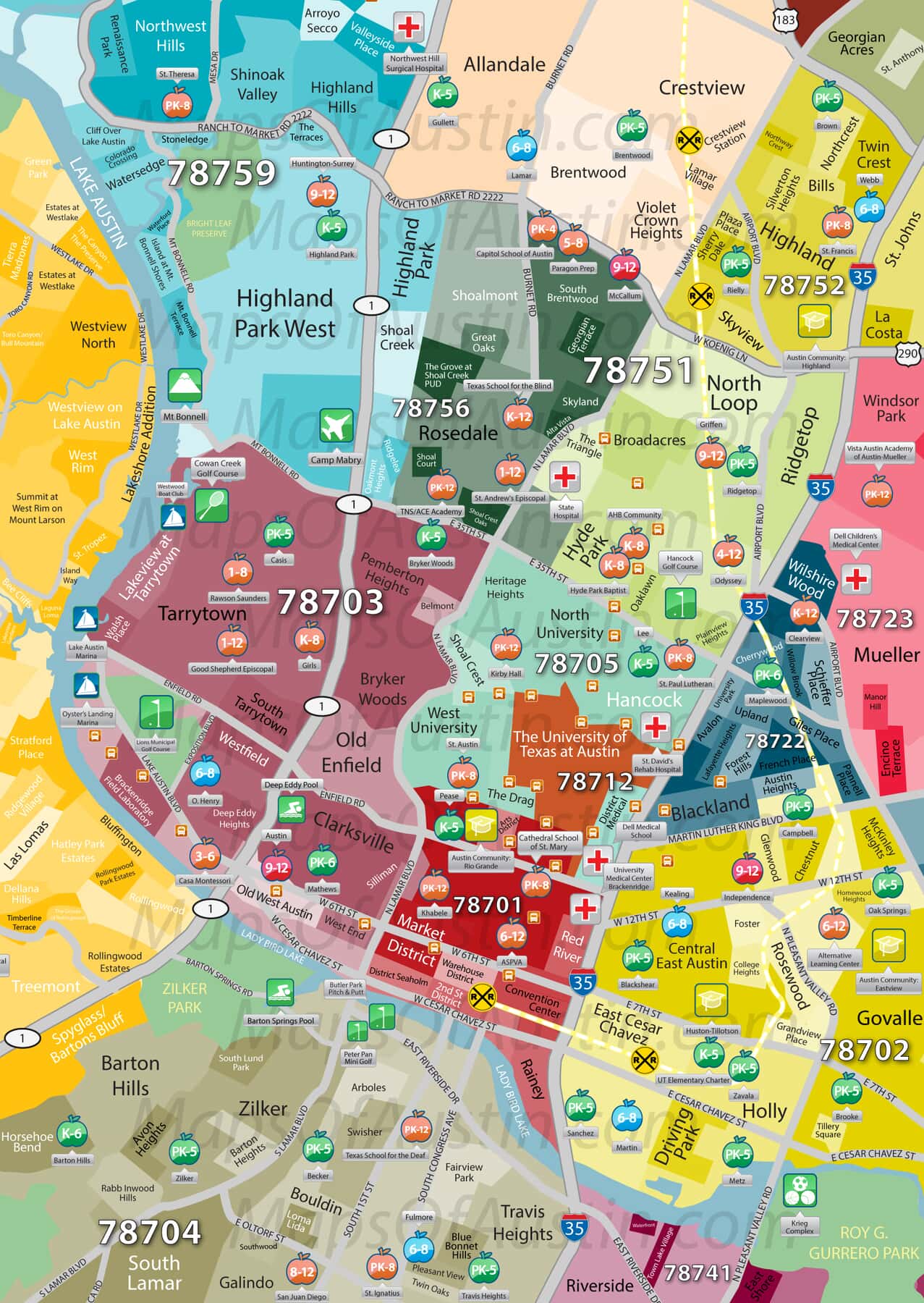 Neighborhood Map Of Austin Central Austin, TX   Central Austin, TX Neighborhood Map | Maps of 