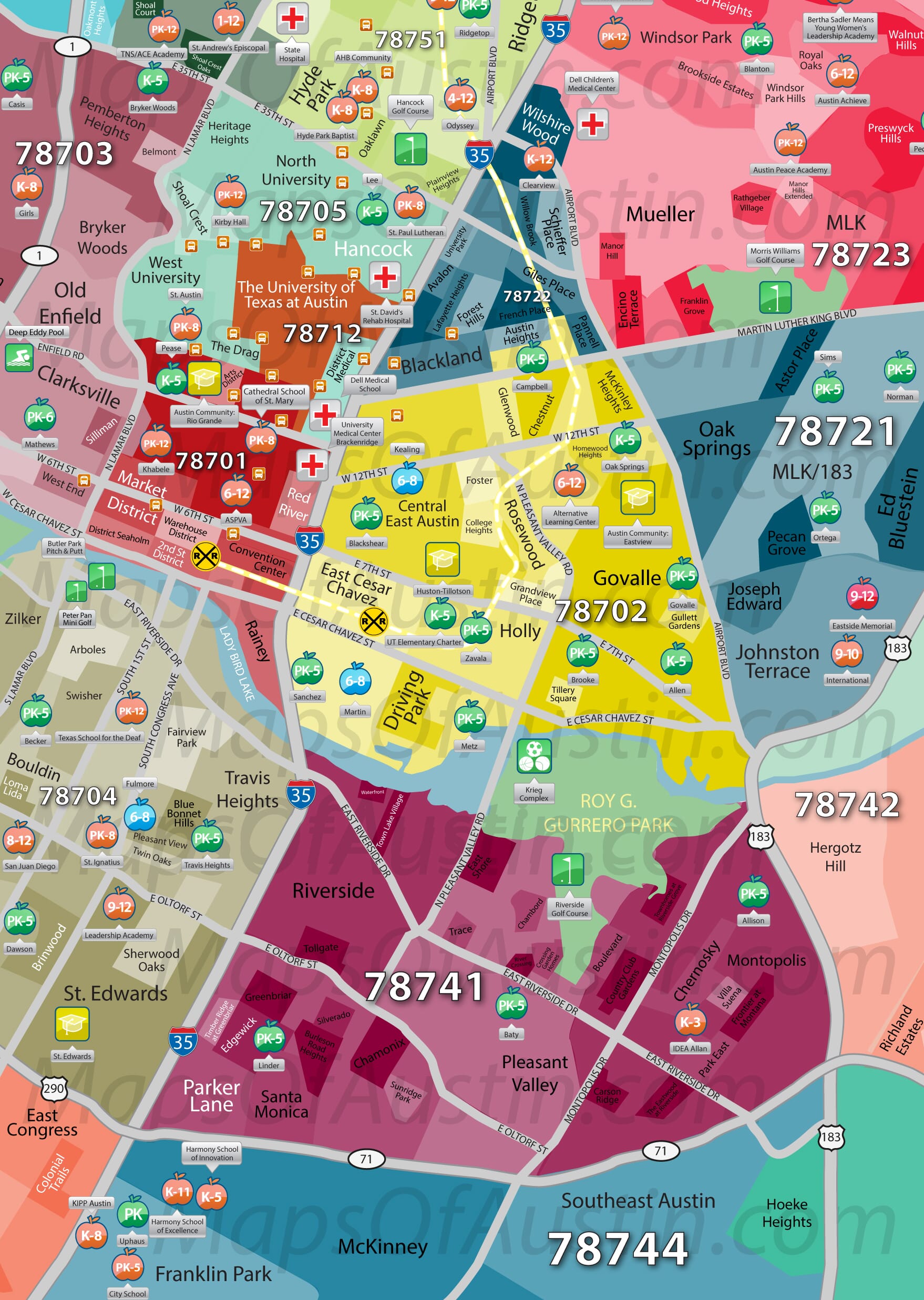 East Central Austin, TX - East Central Austin Neighborhood Map