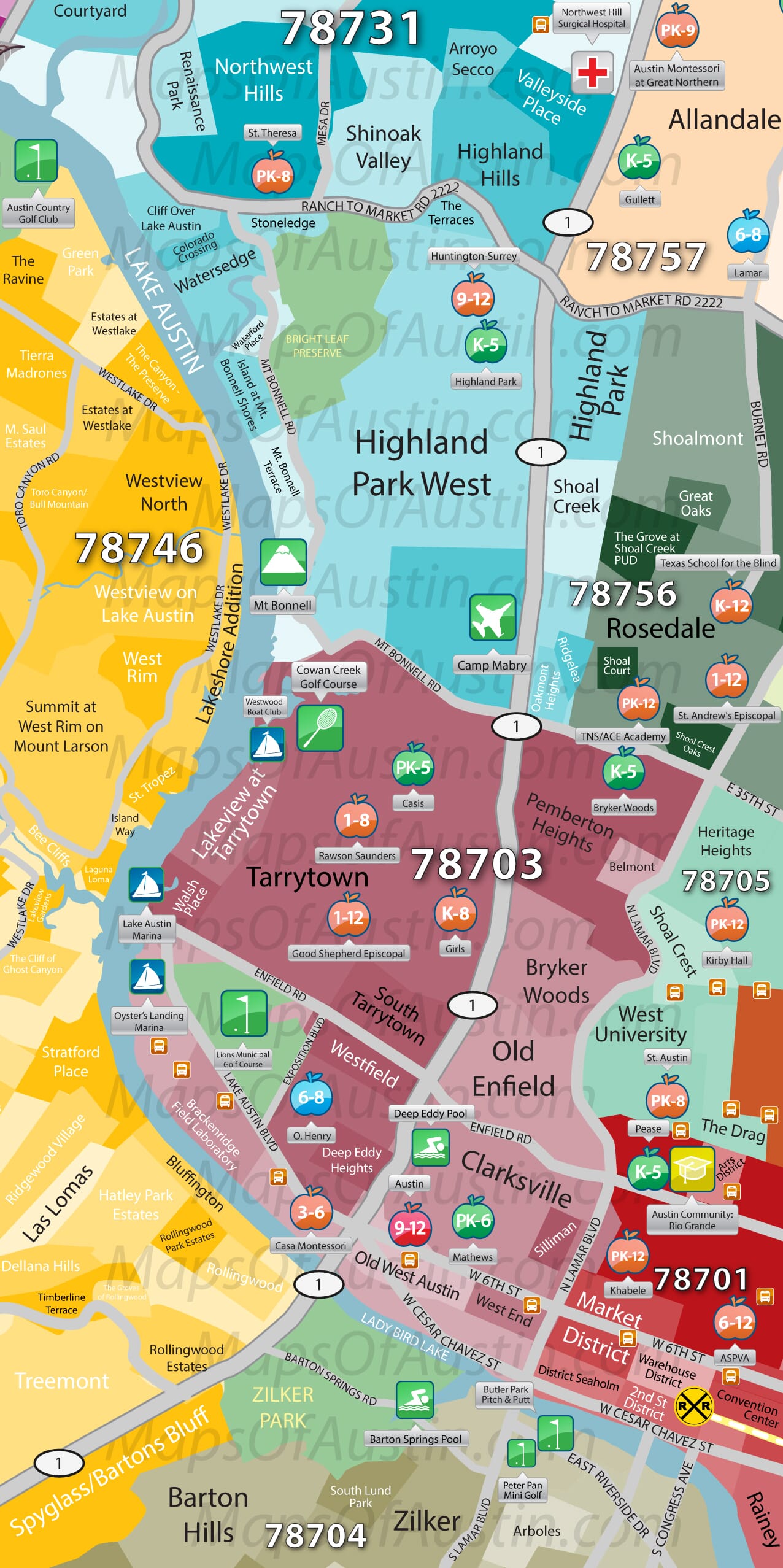 West Central Austin, TX - West Central Austin Neighborhood Map